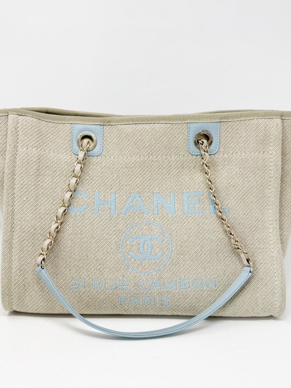 Chanel Beige/Blue Canvas Deauville Shopping Tote